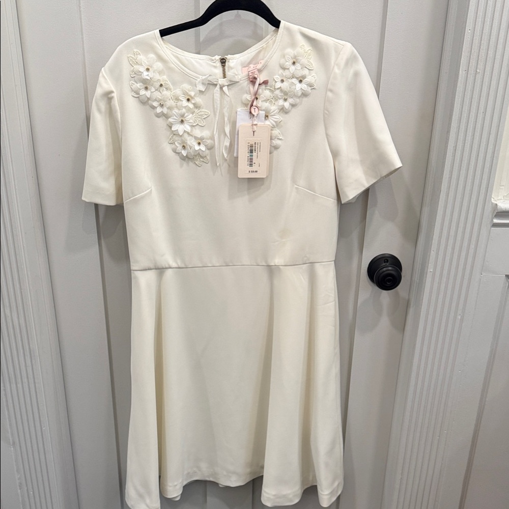 Ted Baker London Cream Floral Applique Short-Sleeve Midi Dress